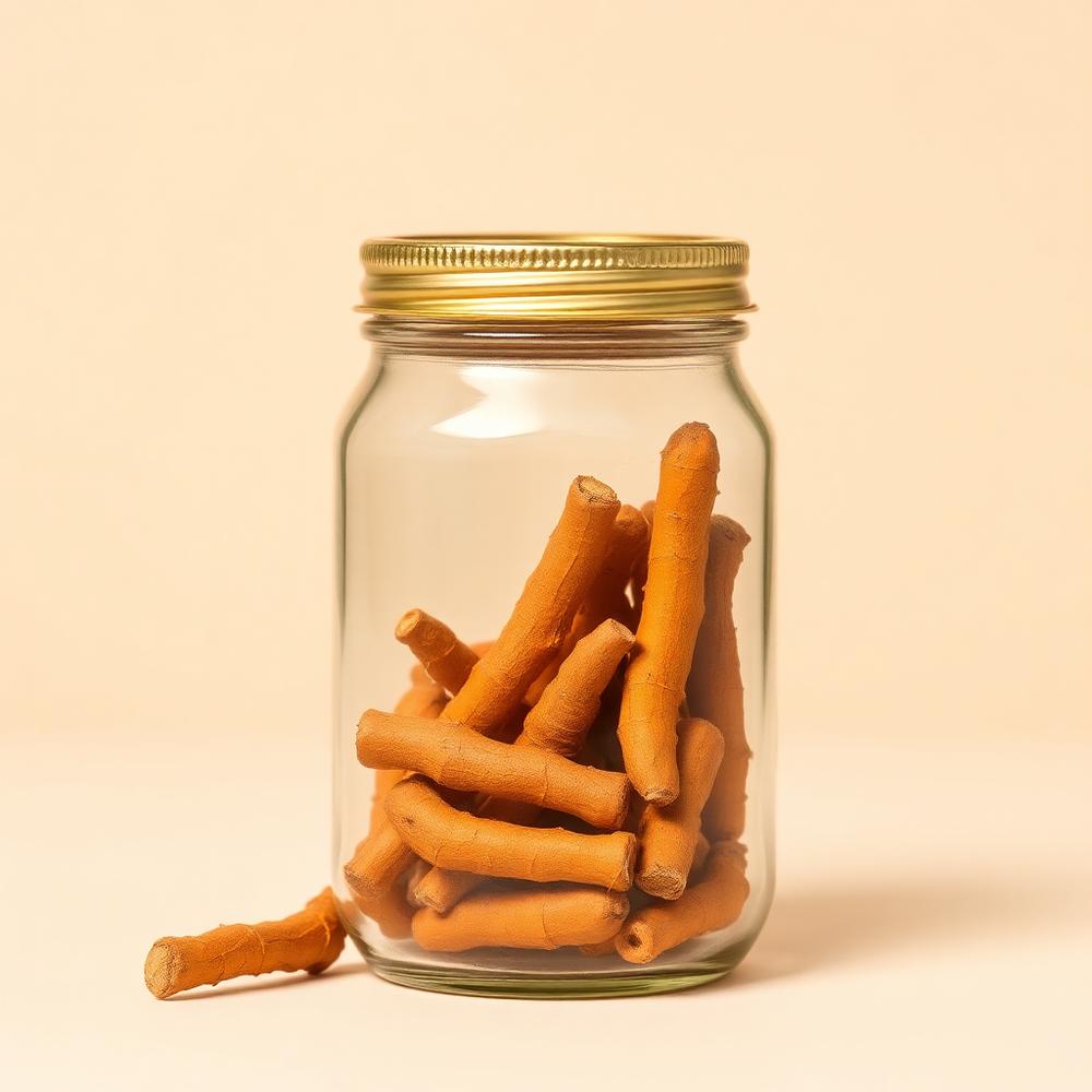 AshaPure unpolished whole turmeric fingers in a reusable glass jar