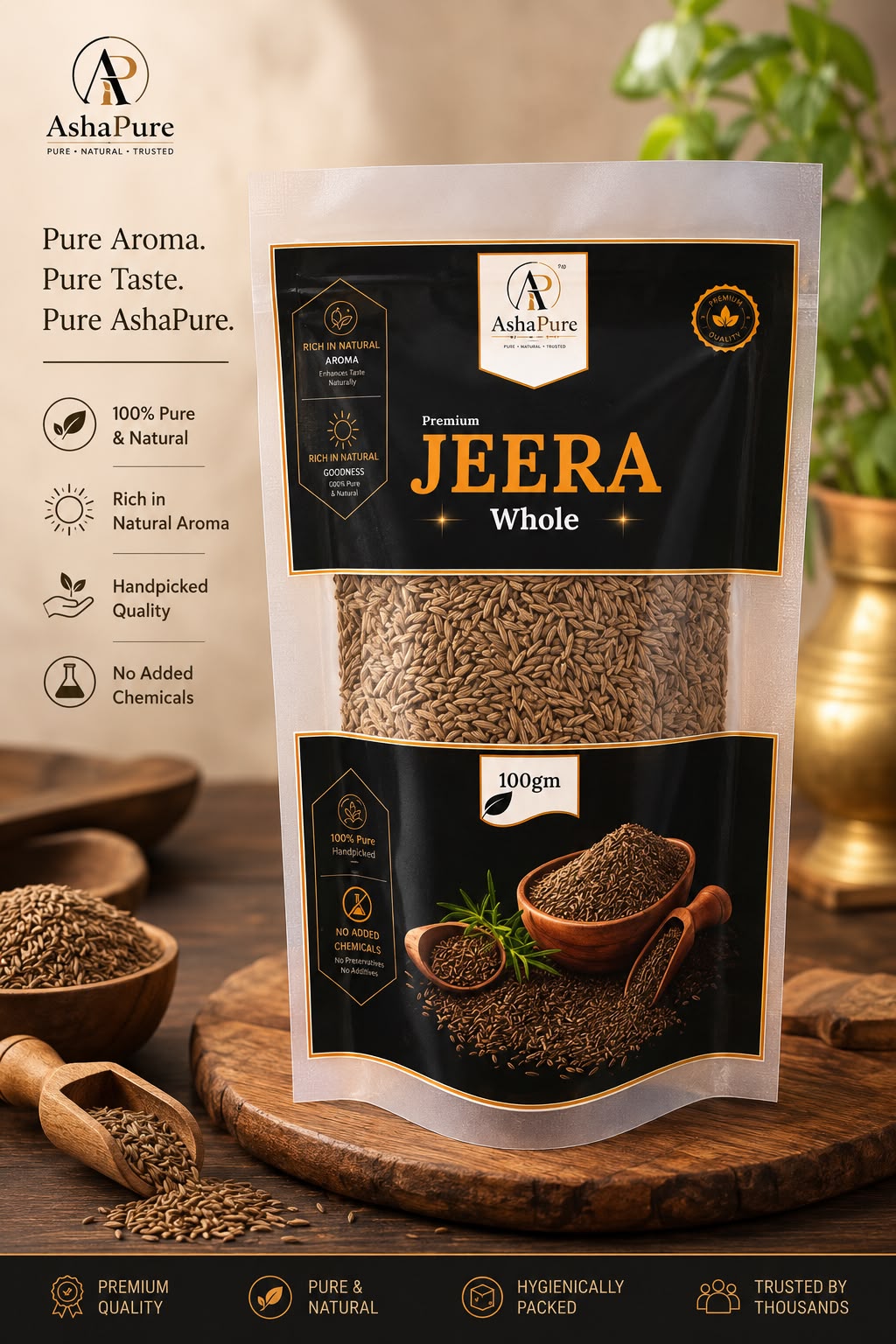 AshaPure Premium Jeera whole cumin seeds 200 g pouch